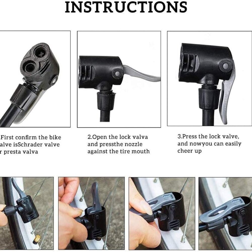 Bicycle Pump, Bike Floor Pump with Gauge Inflator for Presta and Schrader Valve - Picture 4 of 7